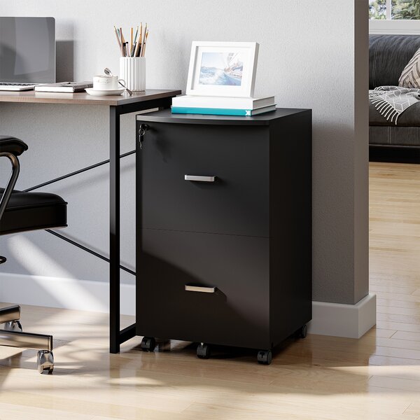Vinsetto Cassettiera da Ufficio moderno con 2 Cassetti e 5 Ruote, Schedario in MDF e Truciolato, 43x45x72 cm, Nero|Aosom Italy
