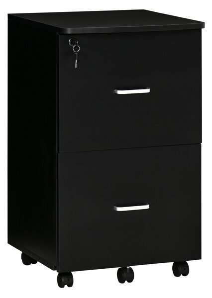 Vinsetto Cassettiera da Ufficio moderno con 2 Cassetti e 5 Ruote, Schedario in MDF e Truciolato, 43x45x72 cm, Nero|Aosom Italy
