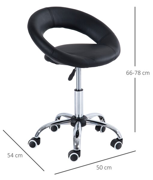 Homcom Sgabello Girevole da Salone Moderno Altezza Regolabile in Ecopelle, Sgabelli Imbottiti Nero, 50x54x66-78cm
