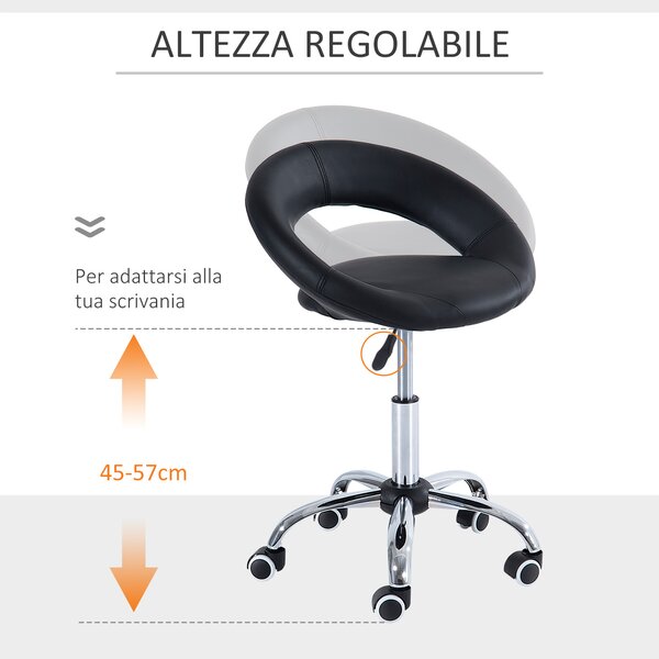 Homcom Sgabello Girevole da Salone Moderno Altezza Regolabile in Ecopelle, Sgabelli Imbottiti Nero, 50x54x66-78cm