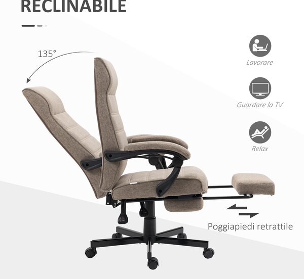 Vinsetto Sedia da Ufficio Ergonomica con Altezza Regolabile, Poggiapiedi Incluso e Seduta Imbottita, 68x67x106-114 cm, Marrone|Aosom