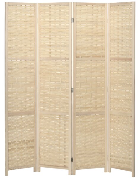 HOMCOM Paravento Separé da Interno a 4 Ante in Legno e Bambù, Pieghevole e Salvaspazio Altezza 170cm, Marrone|Aosom