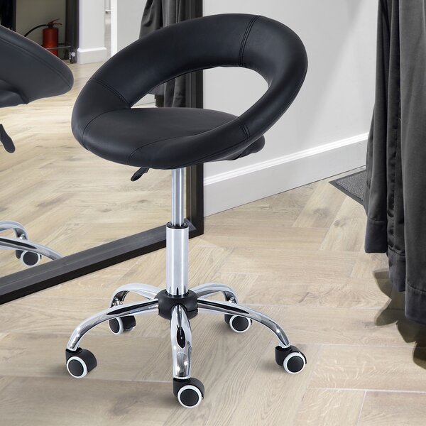 Homcom Sgabello Girevole da Salone Moderno Altezza Regolabile in Ecopelle, Sgabelli Imbottiti Nero, 50x54x66-78cm
