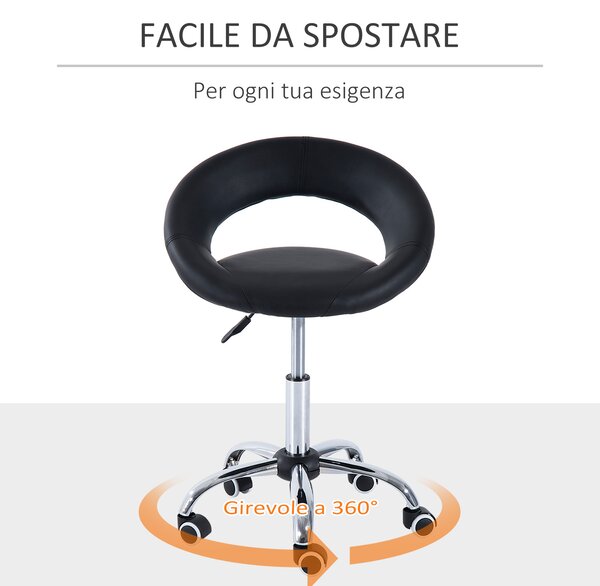 Homcom Sgabello Girevole da Salone Moderno Altezza Regolabile in Ecopelle, Sgabelli Imbottiti Nero, 50x54x66-78cm