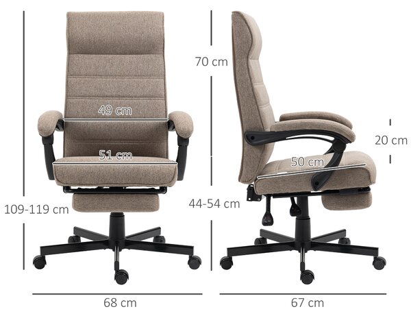 Vinsetto Sedia da Ufficio Ergonomica con Altezza Regolabile, Poggiapiedi Incluso e Seduta Imbottita, 68x67x106-114 cm, Marrone|Aosom
