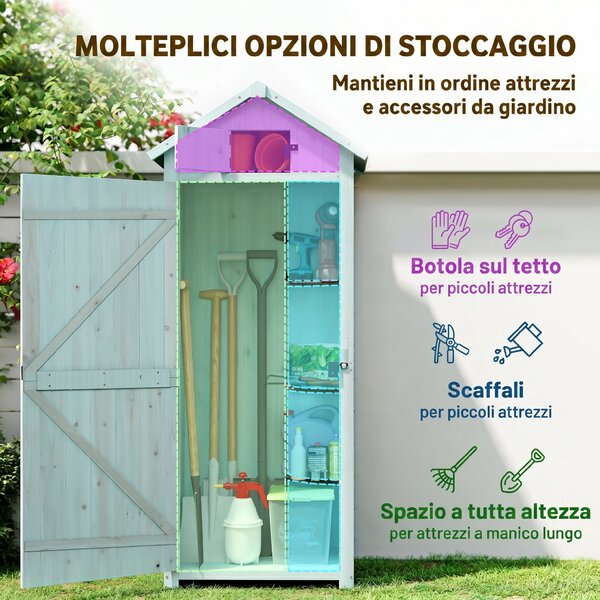 Outsunny Casetta da Giardino Porta Attrezzi in Legno con 3 Ripiani, 77x54.2x179 cm, Blu