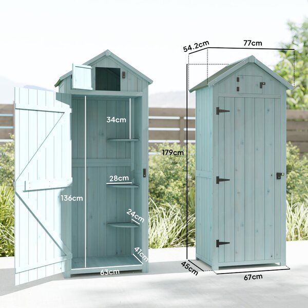 Outsunny Casetta da Giardino Porta Attrezzi in Legno con 3 Ripiani, 77x54.2x179 cm, Blu