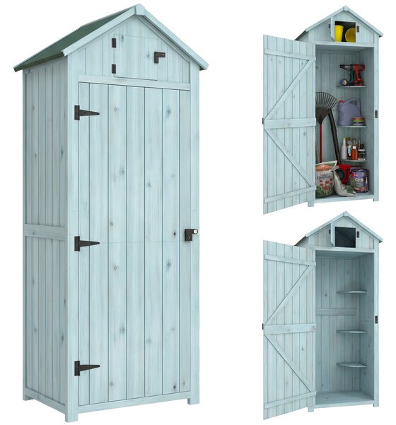 Outsunny Casetta da Giardino Porta Attrezzi in Legno con 3 Ripiani, 77x54.2x179 cm, Blu