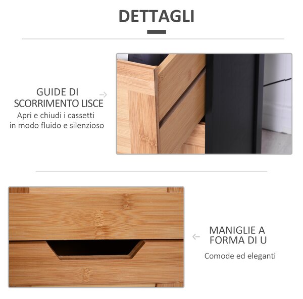 Kleankin Colonna Bagno con 2 Cassetti e 3 Vani Aperti, Mobile Bagno in Legno MDF e Bambù 30x30x144.3 cm, Colore Legno|Aosom
