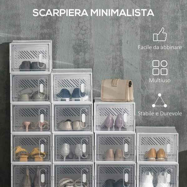 HOMCOM Mobile Scarpiera Rettangolare in Plastica PP, 18 Box 25x35x19 cm per Scarpe max 43 EU, Vestiti e Libri|Aosom