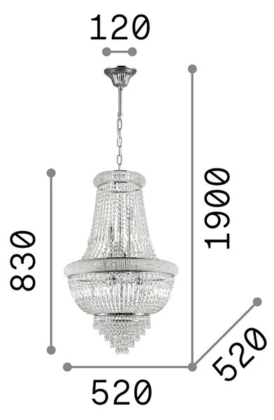 Lampadario Classico Dubai Metallo-Cristallo Cromo 10 Luci E14