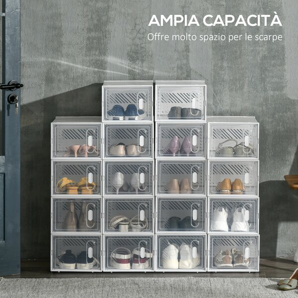 HOMCOM Mobile Scarpiera Rettangolare in Plastica PP, 18 Box 25x35x19 cm per Scarpe max 43 EU, Vestiti e Libri|Aosom
