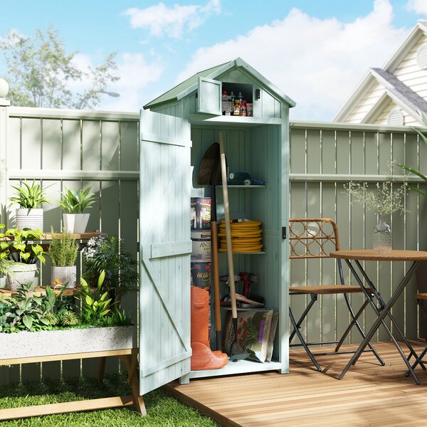 Outsunny Casetta da Giardino Porta Attrezzi in Legno con 3 Ripiani, 77x54.2x179 cm, Blu