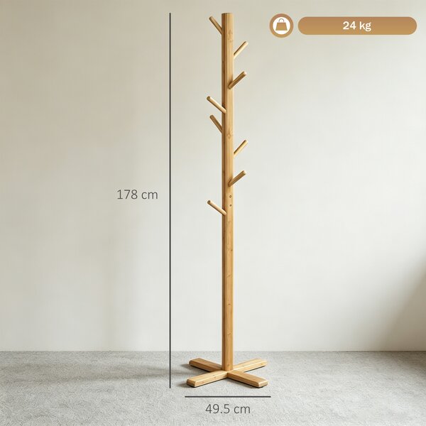 HOMCOM Appendi Abiti da Terra in Legno di bambù con 8 Ganci e Base a X, 49.5x 49.5x 178cm, Naturale|Aosom