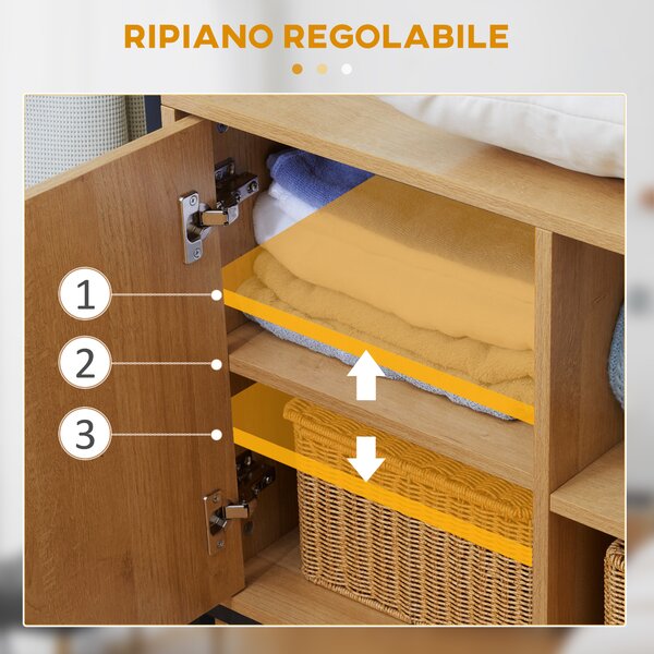 HOMCOM Appendiabiti in Acciaio e Legno Stile Industriale con Scarpiera e Ripiani, 80x40x180cm