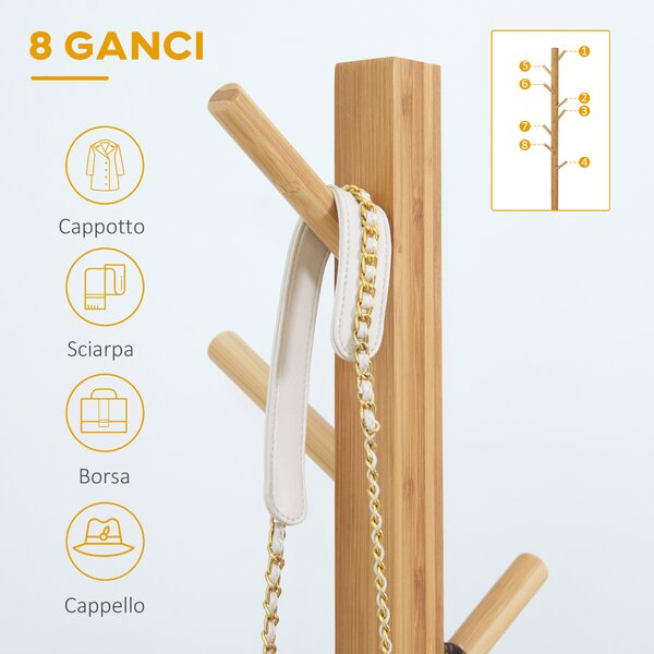 HOMCOM Appendi Abiti da Terra in Legno di bambù con 8 Ganci e Base a X, 49.5x 49.5x 178cm, Naturale|Aosom