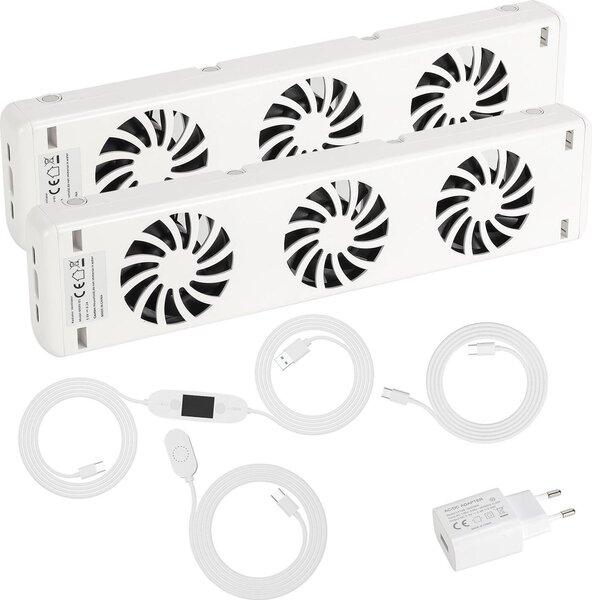 Ventilatore radiatore Peviasot, modello a 3 velocità, set da 2 pezzi, con controllo della temperatura, adatto per radiatori fino a 100 cm