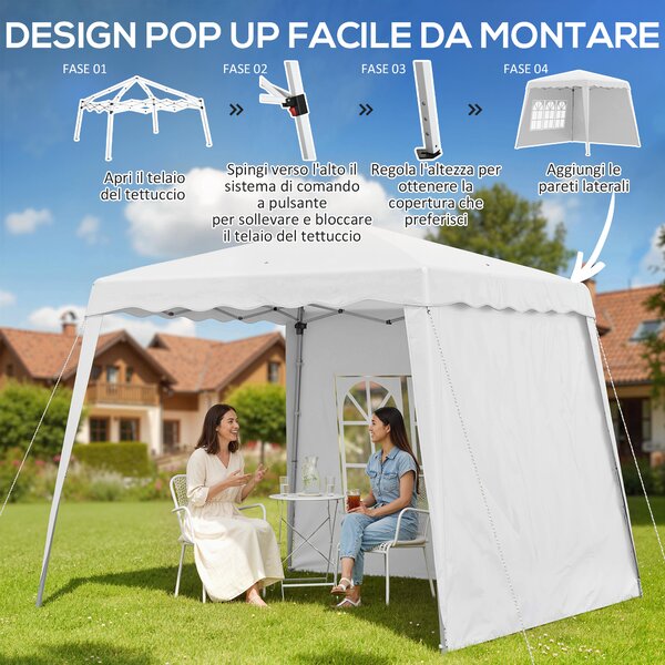 Outsunny Gazebo Pieghevole Giardino, Altezza Regolabile, Struttura Acciaio, Tessuto Oxford, 240x240x250 cm, Facile da Montare|Aosom