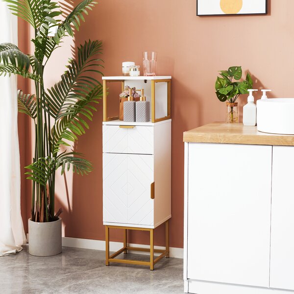 Kleankin Colonna Bagno Salvaspazio con Armadietto, Cassetto e Ripiano Aperto, in Legno e Metallo, 30x30x105cm, Bianco|Aosom