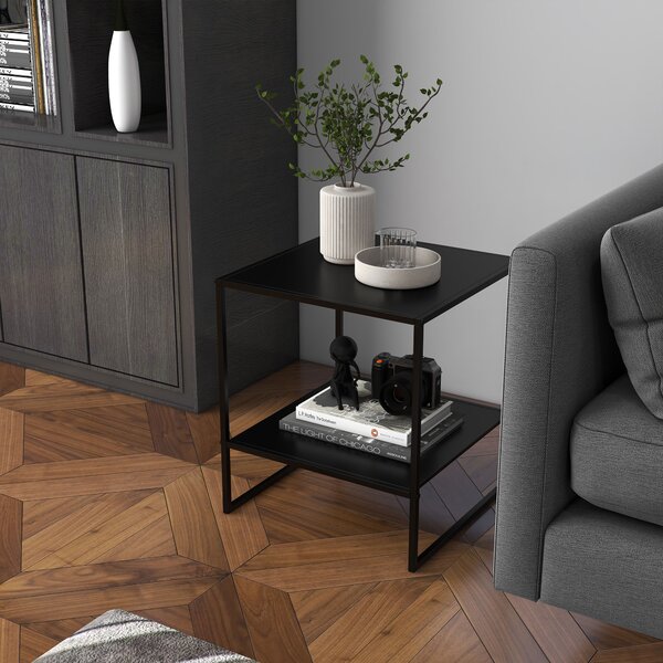 HOMCOM Tavolino da Caffè in Stile Industriale in Acciaio a 2 Ripiani, 40x40x45cm, Nero