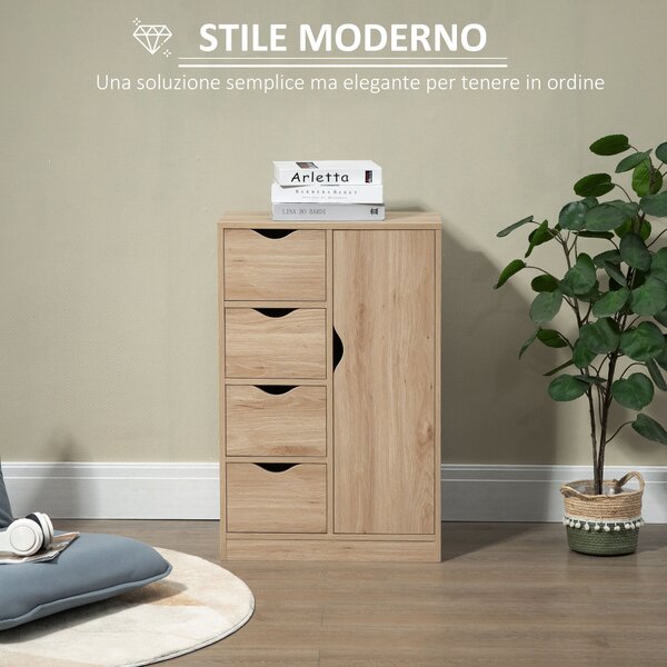 HOMCOM Mobile Bagno con 4 Cassetti, Armadietto a 2 Livelli e Maniglie Ritagliate, in Truciolato, 54x29x83 cm|Aosom
