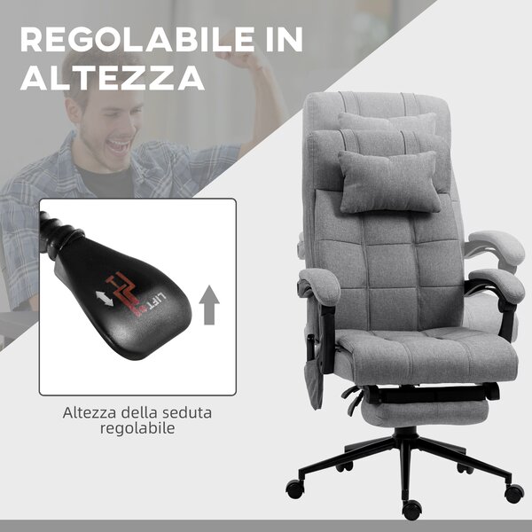 Vinsetto Sedia da Ufficio Reclinabile e Riscaldante con 6 Punti Massaggio e 5 Modalità, Grigio|Aosom
