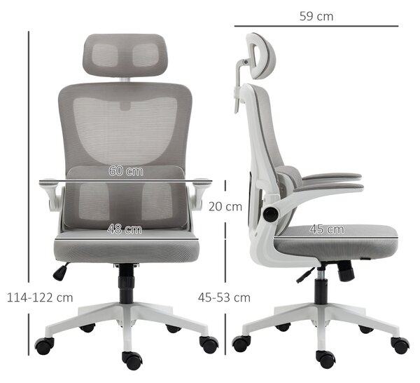 Vinsetto Poltrona da Ufficio con Poggiapiedi e Poggiatesta, Sedia da Ufficio Ergonomica ad Altezza Regolabile, 60x59x114-122 cm, Grigio|Aosom Italy