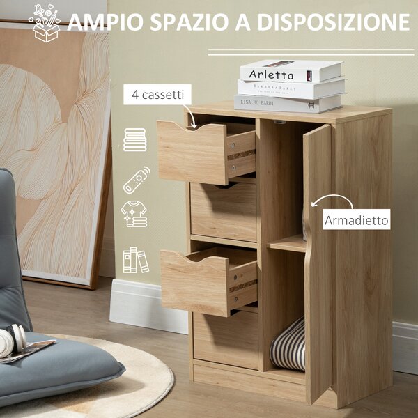 HOMCOM Mobile Bagno con 4 Cassetti, Armadietto a 2 Livelli e Maniglie Ritagliate, in Truciolato, 54x29x83 cm|Aosom