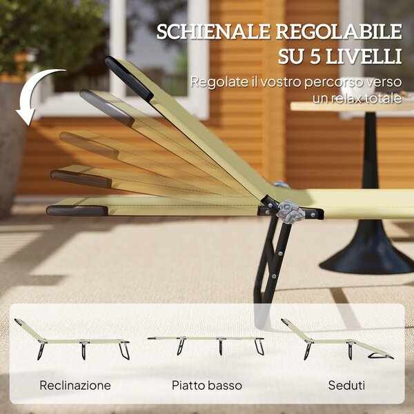 Outsunny Lettino da Giardino con Schienale Regolabile in 5 Posizioni, in Acciaio e Tessuto Oxford, 188x56x28 cm, Beige|Aosom
