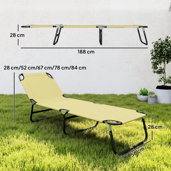 Outsunny Lettino da Giardino con Schienale Regolabile in 5 Posizioni, in Acciaio e Tessuto Oxford, 188x56x28 cm, Beige|Aosom