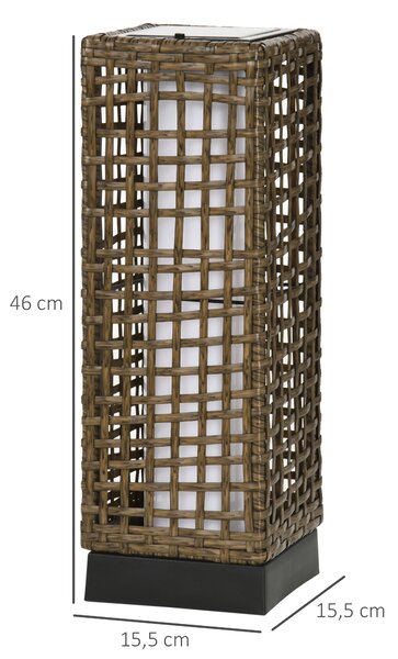 Outsunny Lampada Solare da Giardino con Pannello di Ricarica, in Acciaio e Rattan, 15.5x15.5x46 cm, Nero e Marrone|Aosom