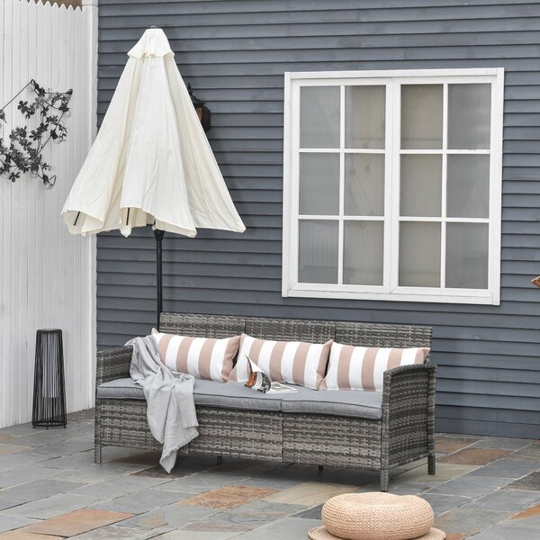 Outsunny Divano 3 Posti da Esterni in Rattan (PE) con Cuscini Imbottiti e Sfoderabili, Giardino/Terrazzo, 173x68x78cm