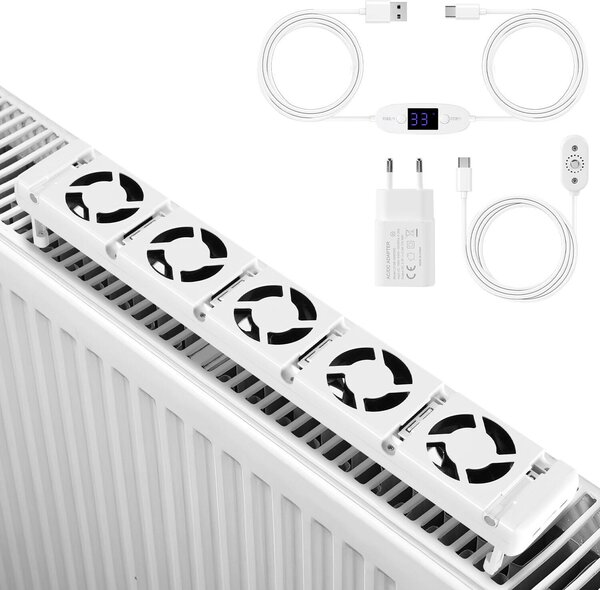 Ventilatore per termosifoni Vigevee, modello con 5 ventole, confezione singola, magnete, portata d'aria di 50 CFM, termostato