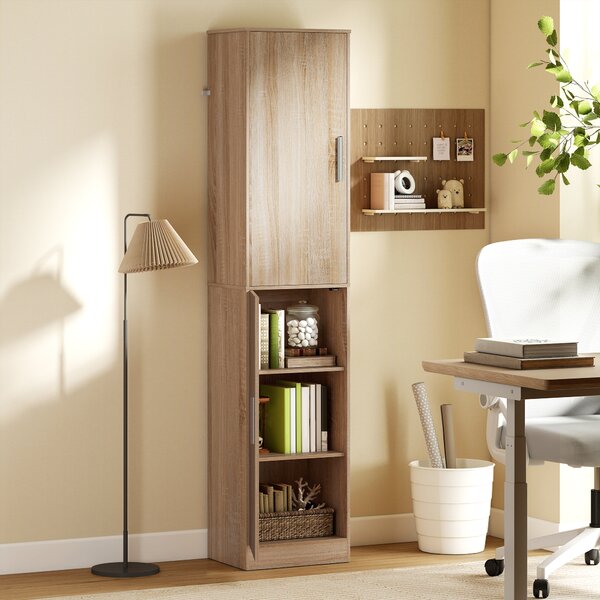HOMCOM Mobile per bagno colonna con 2 ante e 4 ripiani regolabili, 40 x 35 x 180 cm, legno naturale | Aosom Italy