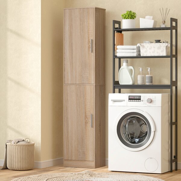 HOMCOM Mobile per bagno colonna con 2 ante e 4 ripiani regolabili, 40 x 35 x 180 cm, legno naturale | Aosom Italy