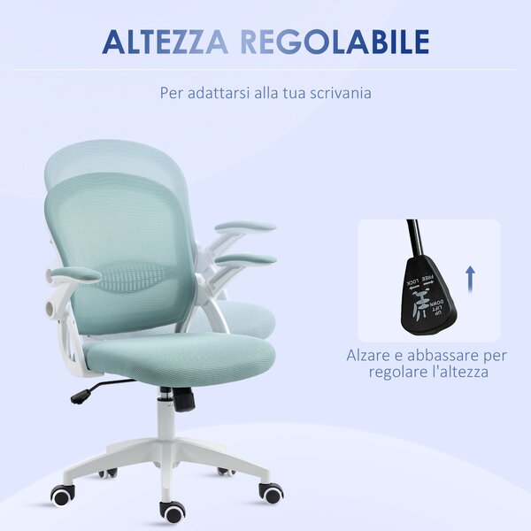 Vinsetto Sedia da Ufficio Girevole con Rotelle e Altezza Regolabile, in Tessuto a Rete, Carico 135 kg, 65.5x61.5x88-97.5cm, Azzurro | Aosom Italy