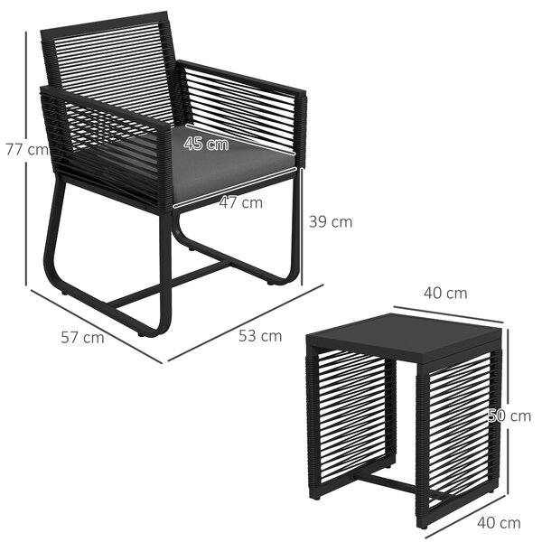 Outsunny Set da Giardino in Rattan con 2 Poltroncine con Cuscini e Tavolino da Caffè in Vetro, Nero|Aosom