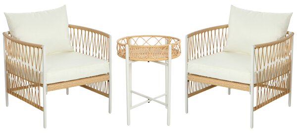 Outsunny Set da Giardino Stile Boho in Rattan con 2 Sedie con Cuscini e Tavolino Rotondo, Giallo