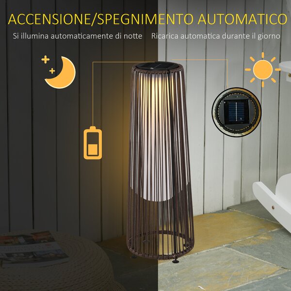 Outsunny Lanterna Solare da Giardino con Luce LED in Rattan e Metallo , Ø21.5x61cm, Marrone|Aosom