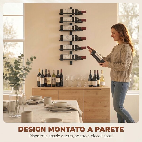 HOMCOM Portabottiglie da Parete per 6 Bottiglie di Vino, Cucina e Sala, Nero. | Aosom Italy