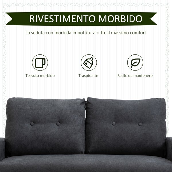 HOMCOM Divano 2 Posti Moderno in Stile Nordico con Schienale Trapuntato in Tessuto, 145x76x88 cm, Grigio|Aosom