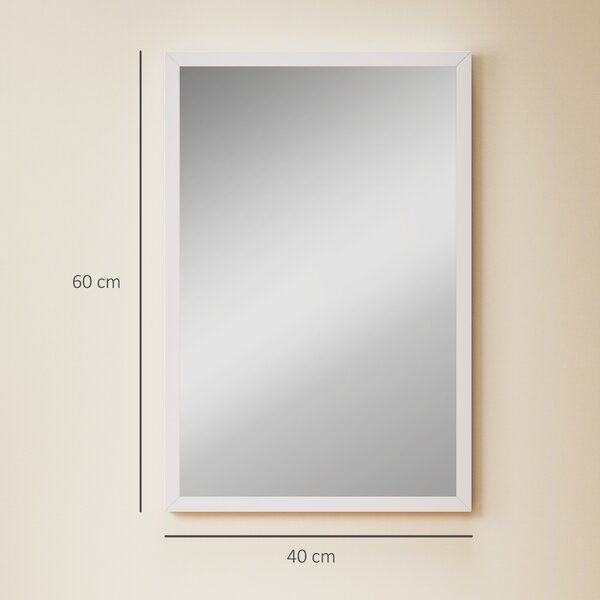 HOMCOM Specchio da parete rettangolare 60 x 40 cm, cornice in legno bianco, ideale per bagno, soggiorno o camera | Aosom Italy