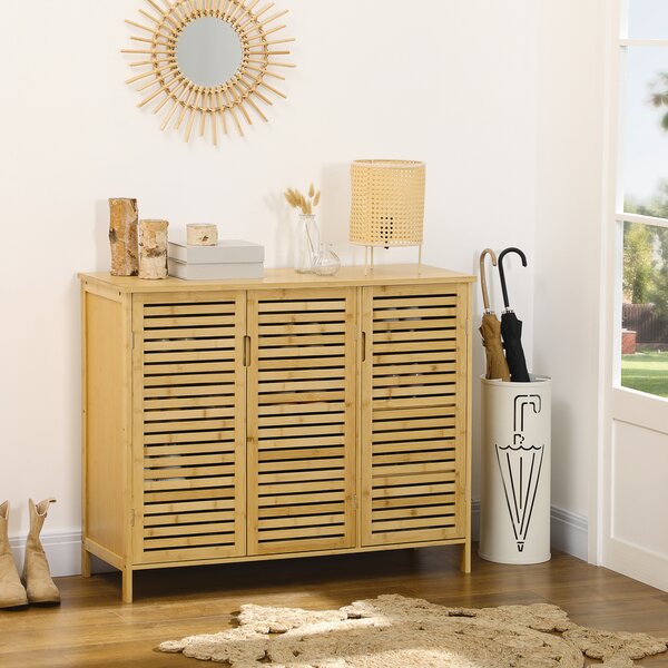 HOMCOM Mobile Scarpiera a 8 Ripiani su 3 Livelli con Maniglie, in Bambù, 100x35x80 cm, color Legno | Aosom Italy