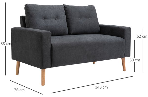 HOMCOM Divano 2 Posti Moderno in Stile Nordico con Schienale Trapuntato in Tessuto, 145x76x88 cm, Grigio|Aosom