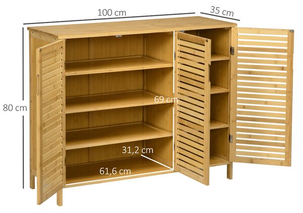 HOMCOM Mobile Scarpiera a 8 Ripiani su 3 Livelli con Maniglie, in Bambù, 100x35x80 cm, color Legno | Aosom Italy