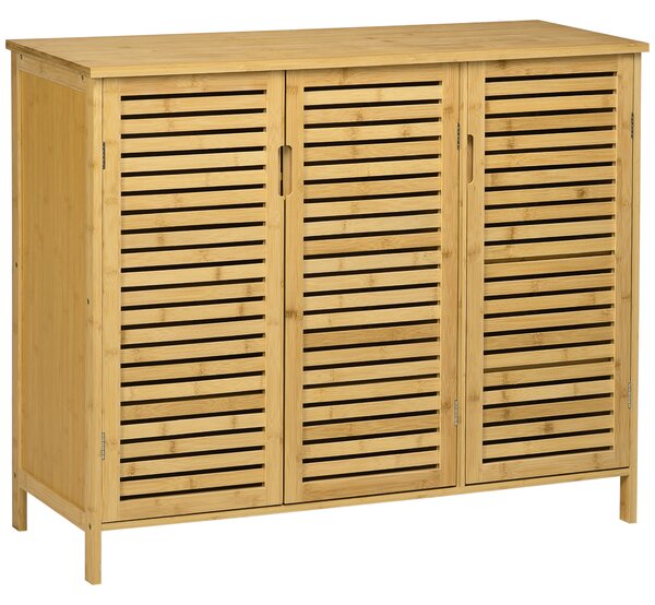 HOMCOM Mobile Scarpiera a 8 Ripiani su 3 Livelli con Maniglie, in Bambù, 100x35x80 cm, color Legno | Aosom Italy