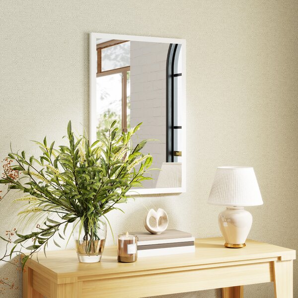 HOMCOM Specchio da parete rettangolare 60 x 40 cm, cornice in legno bianco, ideale per bagno, soggiorno o camera | Aosom Italy