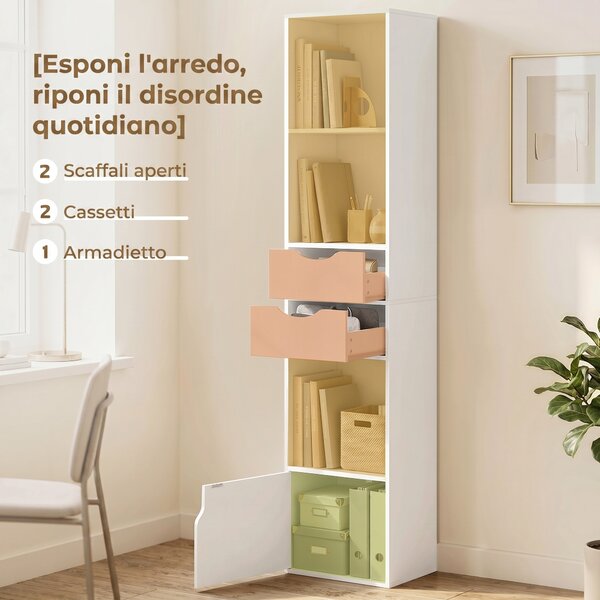 HOMCOM Libreria con Cassetti e Ripiano Regolabile, Bianco | Aosom Italy