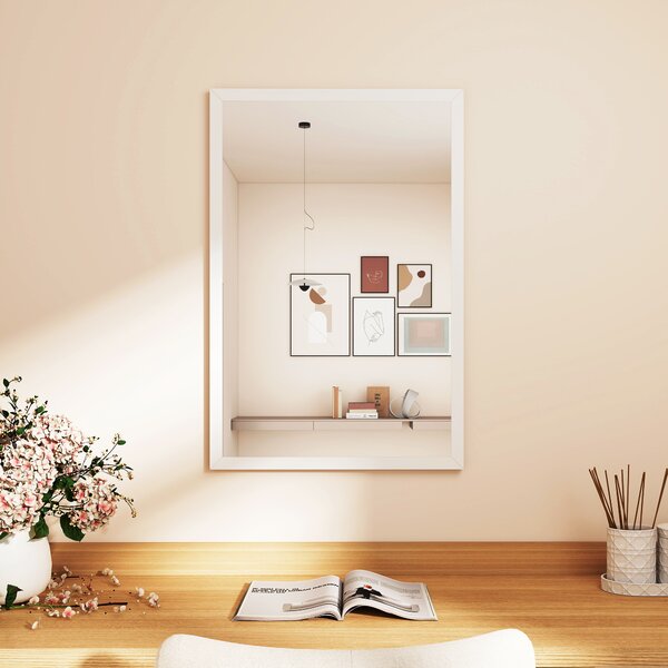 HOMCOM Specchio da parete rettangolare 60 x 40 cm, cornice in legno bianco, ideale per bagno, soggiorno o camera | Aosom Italy