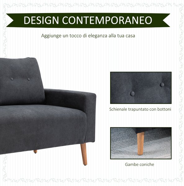 HOMCOM Divano 2 Posti Moderno in Stile Nordico con Schienale Trapuntato in Tessuto, 145x76x88 cm, Grigio|Aosom